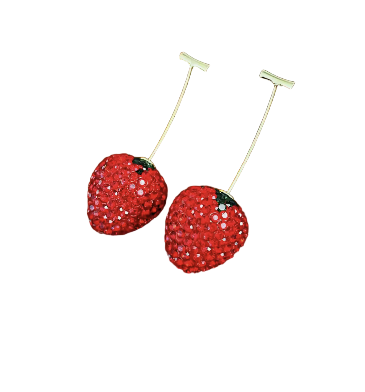Red berry-shaped earrings on gold hooks against a white background
