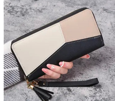 Women’s Zip-Around Wristlet Wallet – Two-Tone Design